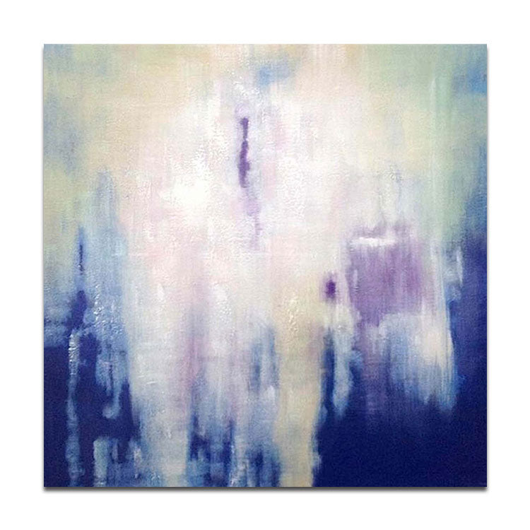 Tableau bleu foncé, tableau abstrait blanc, art contemporain, peinture acrylique sur toile | Nuage qui tombe en apesanteur 