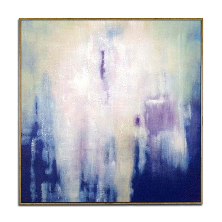 Tableau bleu foncé, tableau abstrait blanc, art contemporain, peinture acrylique sur toile | Nuage qui tombe en apesanteur 