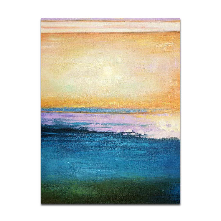 Coucher de soleil et marée haute - Peinture à l'huile sur toile faite à la main représentant un coucher de soleil 