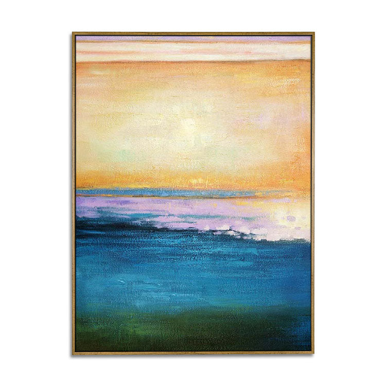 Coucher de soleil et marée haute - Peinture à l'huile sur toile faite à la main représentant un coucher de soleil 