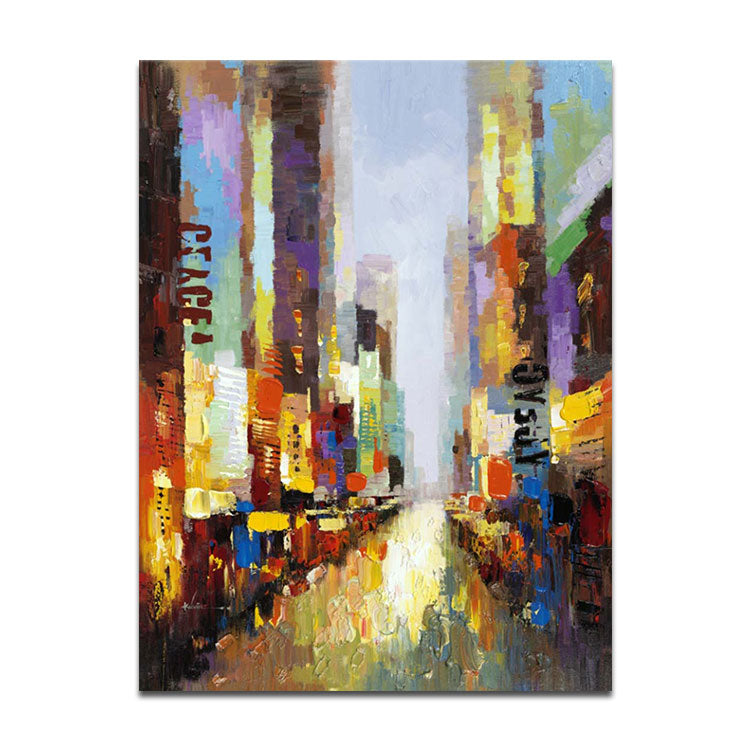 Night In City- Handmade Abstract Street Canvas Wall Art City Painting