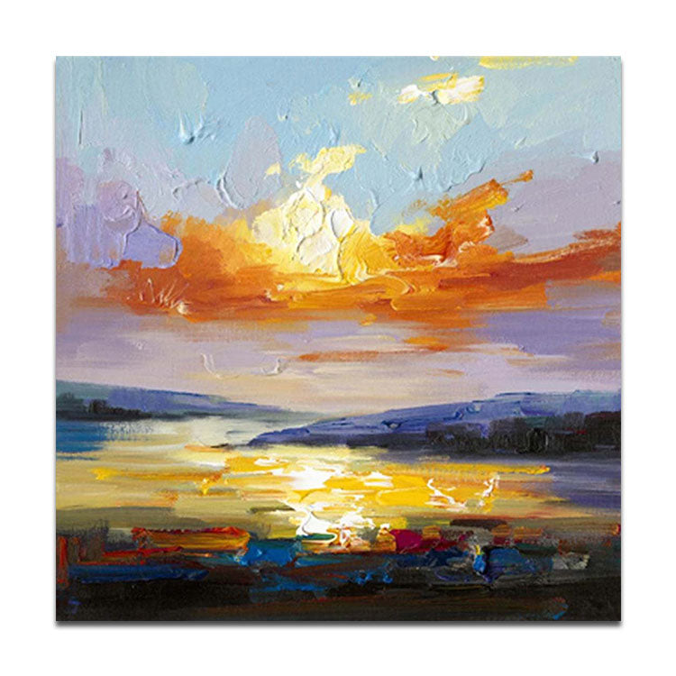 Grande peinture moderne abstraite sur toile, décoration de bureau, peinture originale | Paysage de lever de soleil 