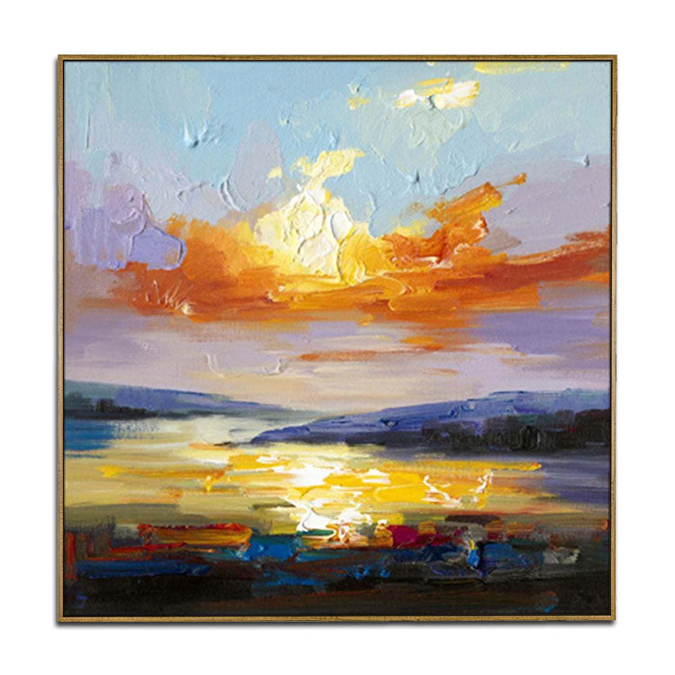 Grande peinture moderne abstraite sur toile, décoration de bureau, peinture originale | Paysage de lever de soleil 