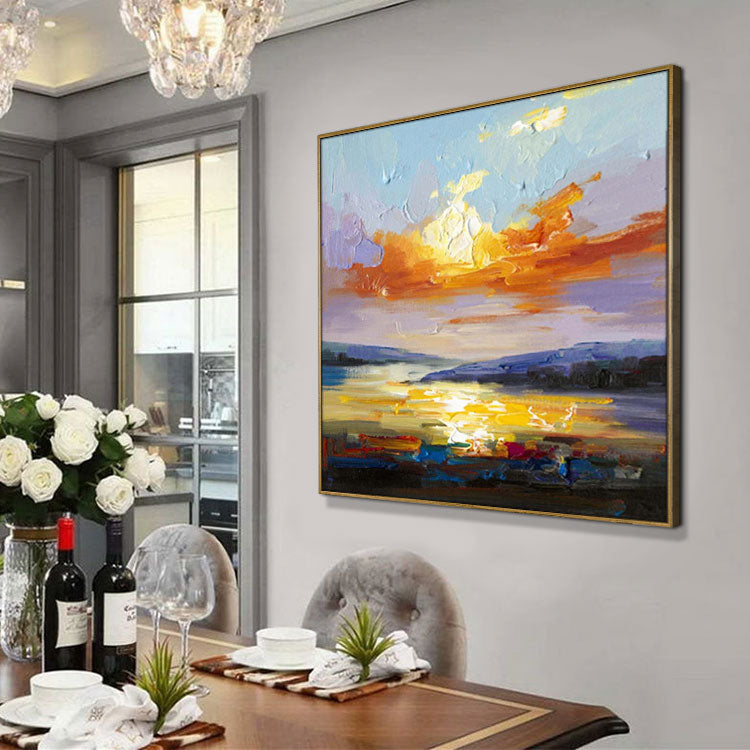 Large Modern Painting Abstract Art Canvas Office Decor  Original Art Painting | Sunrise scenery