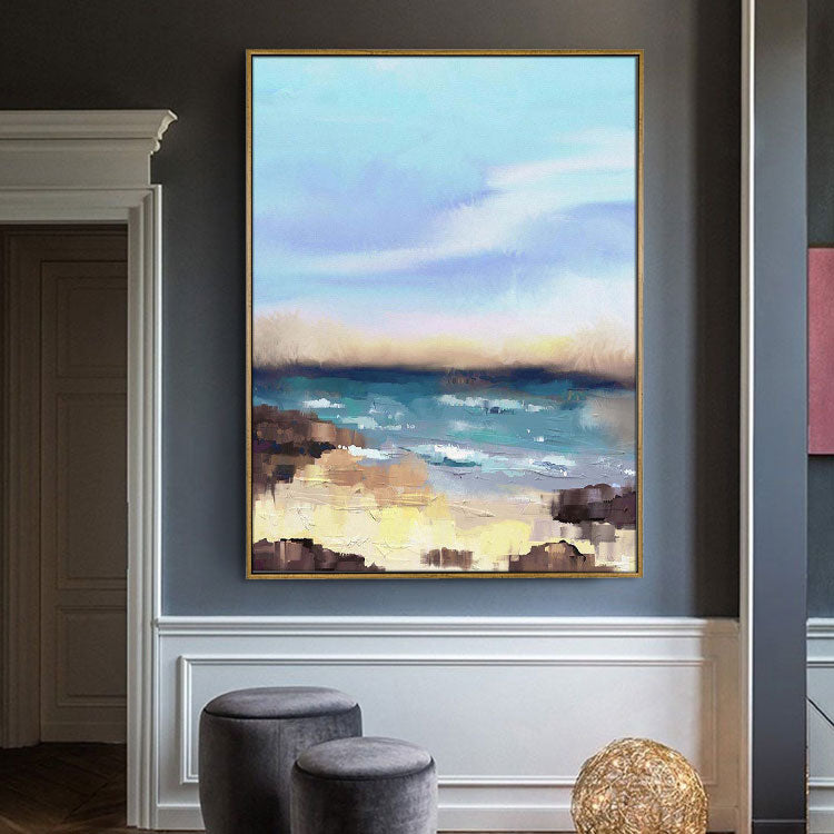 Mer - Peinture sur toile faite à la main représentant un paysage marin 