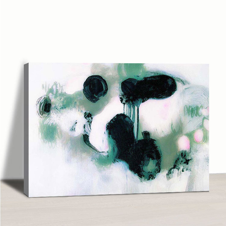 Grande peinture abstraite en noir, vert et blanc | Vol 