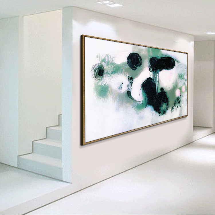 Grande peinture abstraite en noir, vert et blanc | Vol 