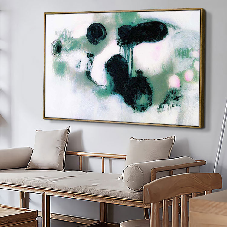 Grande peinture abstraite en noir, vert et blanc | Vol 