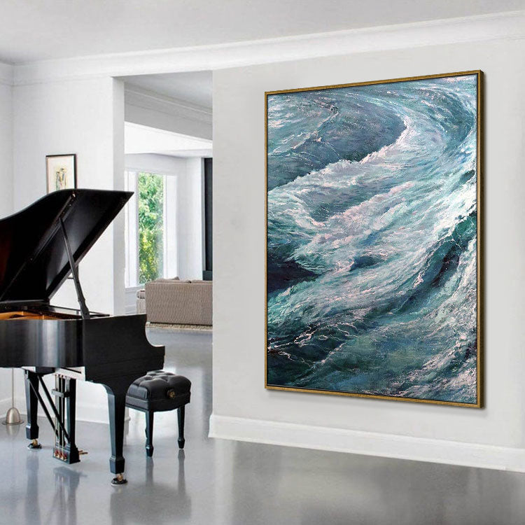 The Wind Blew The Waves - Handmade Scenery Wall Art Waves Canvas Oil Painting