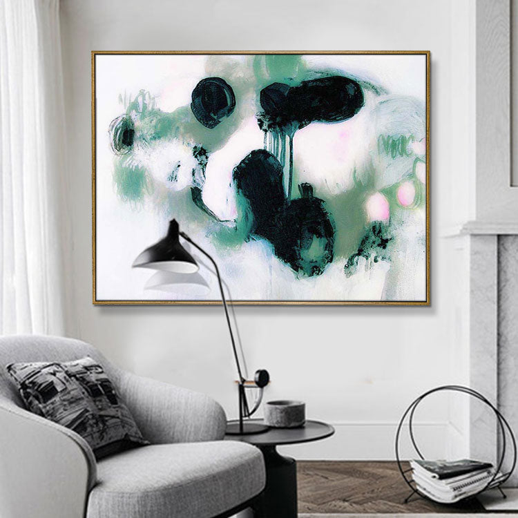 Grande peinture abstraite en noir, vert et blanc | Vol 