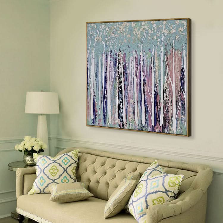 Hand Painted Forest Tree Painting Purple Modern Abstract Wall Art