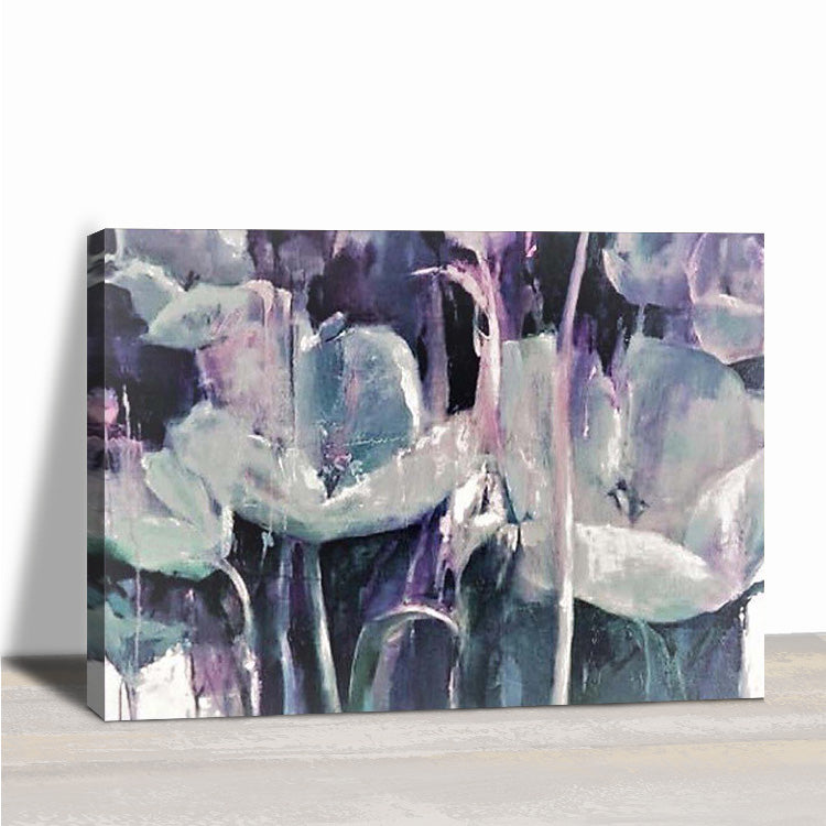 Lotusblatt - Handgemalte Pflanze Leinwand Wandkunst Lotus Blumen Ölgemälde 