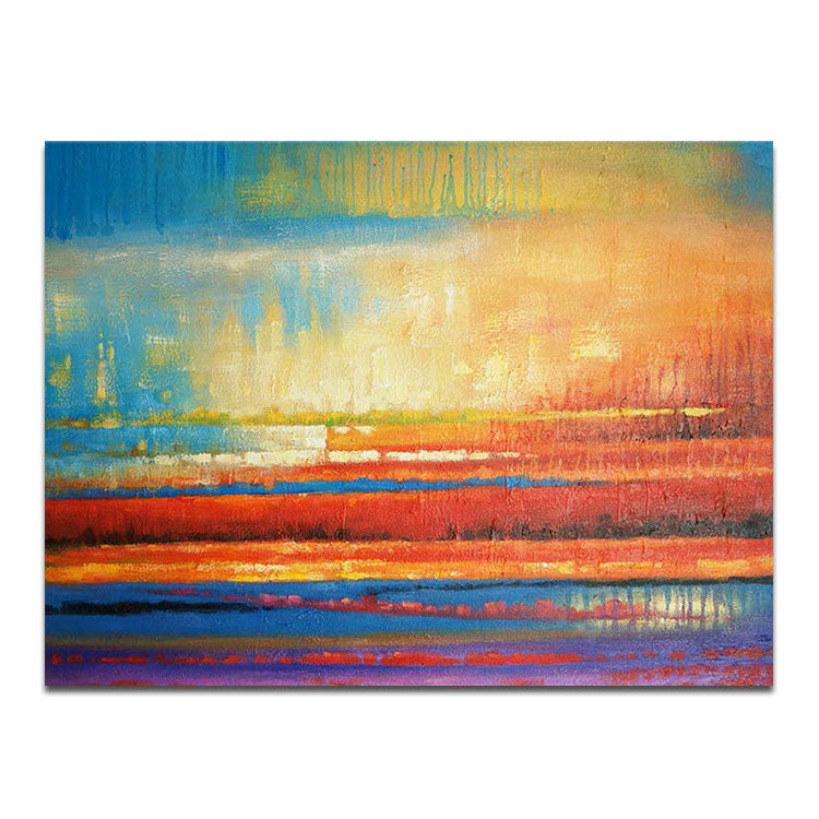 Coucher de soleil éclatant - Peinture à l'huile sur toile faite à la main représentant un paysage de coucher de soleil 