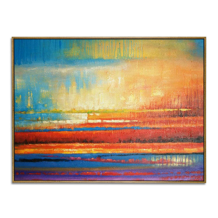 Coucher de soleil éclatant - Peinture à l'huile sur toile faite à la main représentant un paysage de coucher de soleil 