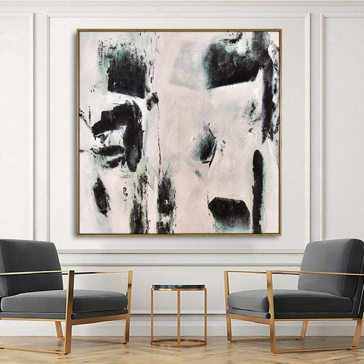 Black Abstract Art White Painting Home Decor Wall Art Original Art Painting Large Painting Canvas Contemporary Art | Protruding rock