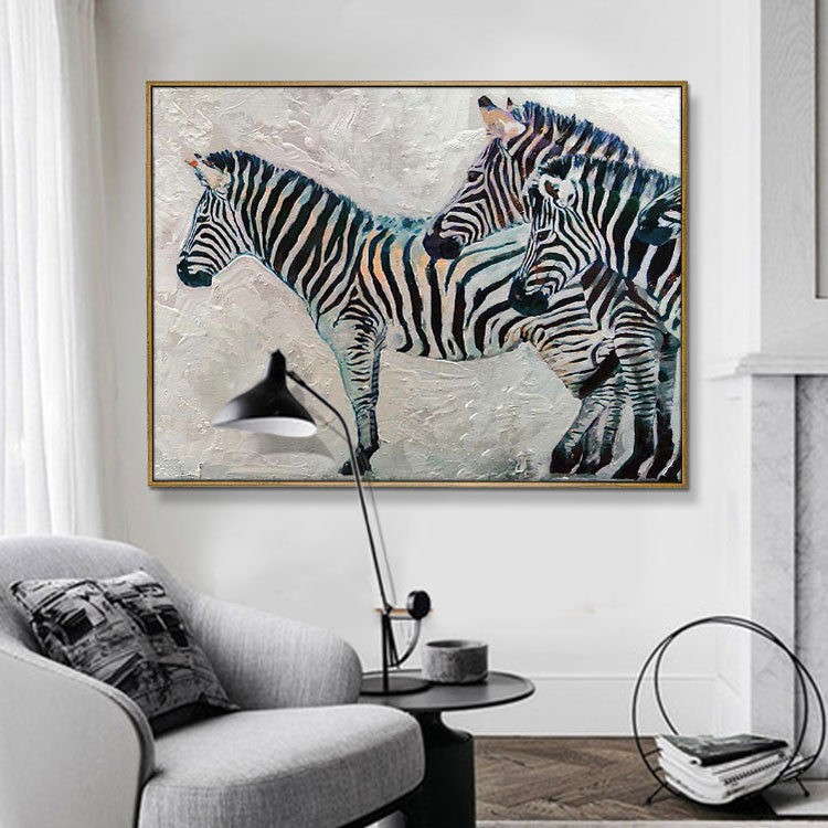 Zebra - Handmade Zebra Oil Painting on Canvas Animal Wall Art