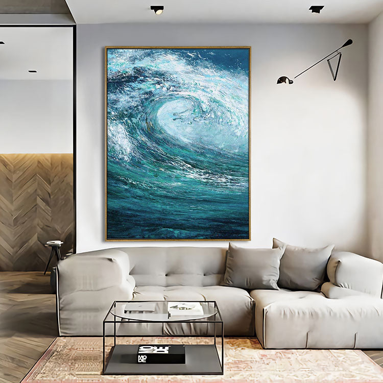 Les vagues de la mer - Peinture à l'huile sur toile faite à la main sur le mur de la mer 