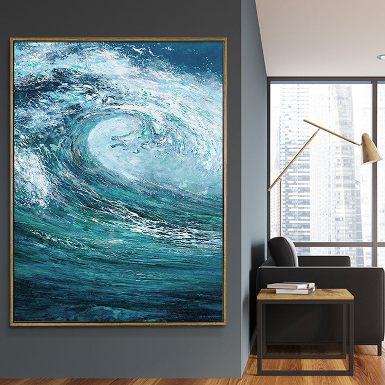 Les vagues de la mer - Peinture à l'huile sur toile faite à la main sur le mur de la mer 