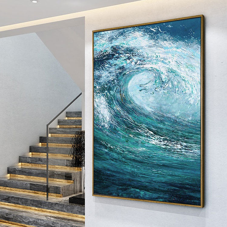 Les vagues de la mer - Peinture à l'huile sur toile faite à la main sur le mur de la mer 