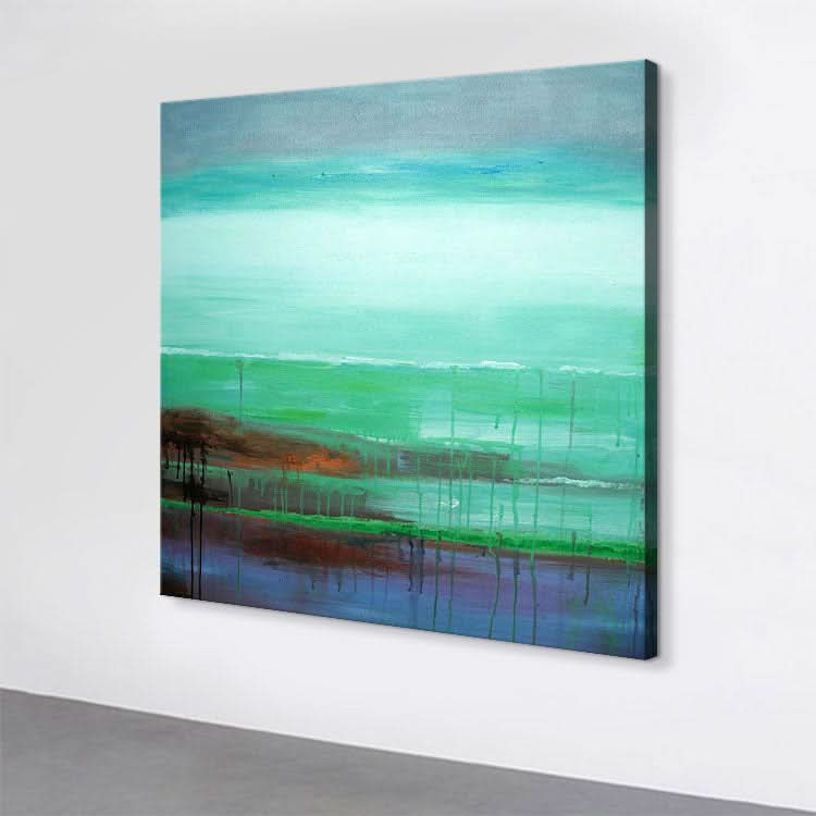 Handmade Green Blue Beach Wall Art Extra Large Modern Seascape Oil Painting