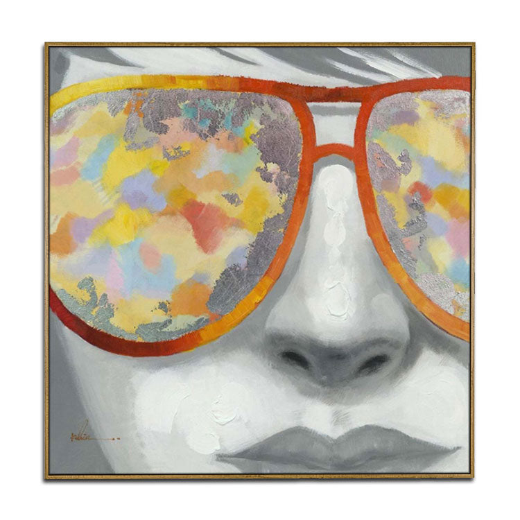 Peinture à l'huile originale abstraite peinte à la main, peinture originale de fille | La fille avec des lunettes 