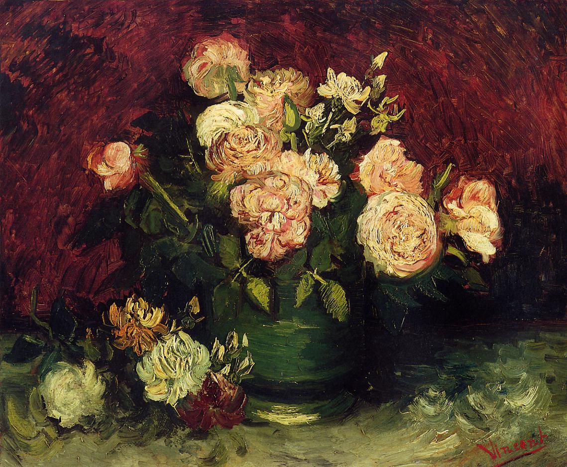 Bol avec pivoines et roses