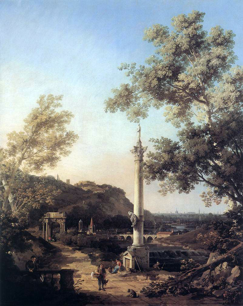 Paysage fluvial de Capriccio avec une colonne