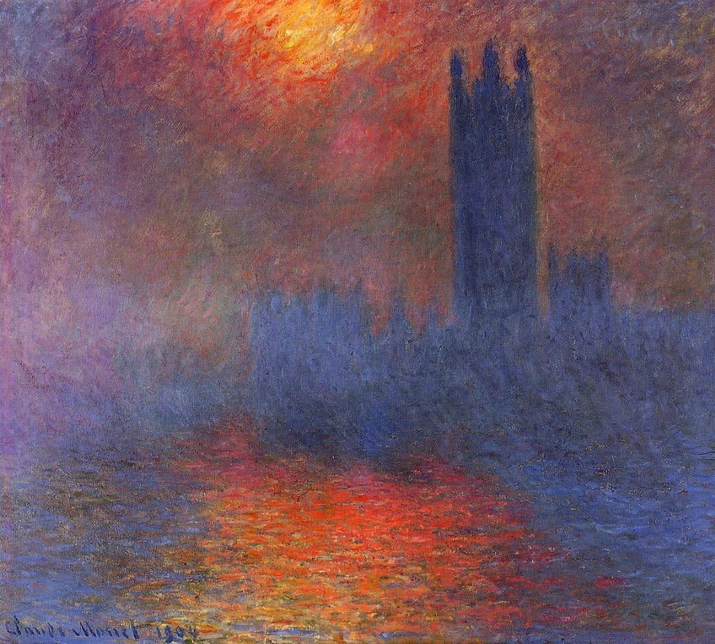 Les Chambres du Parlement Effet de la lumière du soleil dans le brouillard 1