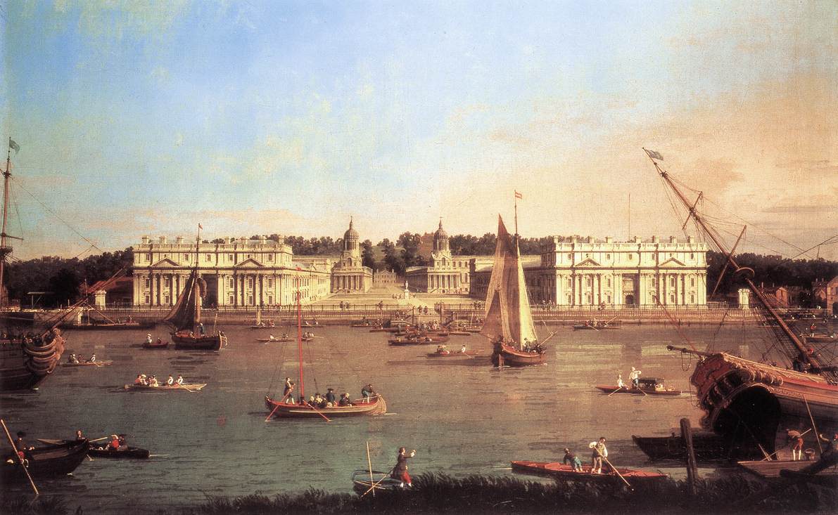 L'hôpital de Greenwich à Londres depuis la rive nord de la Tamise