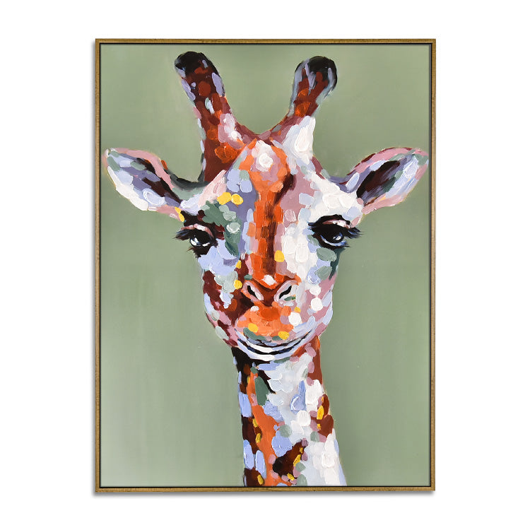 La belle girafe - Art animalier fait à la main Peinture à l'huile sur toile Impression d'art girafe 