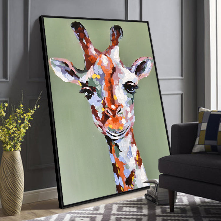 La belle girafe - Art animalier fait à la main Peinture à l'huile sur toile Impression d'art girafe 