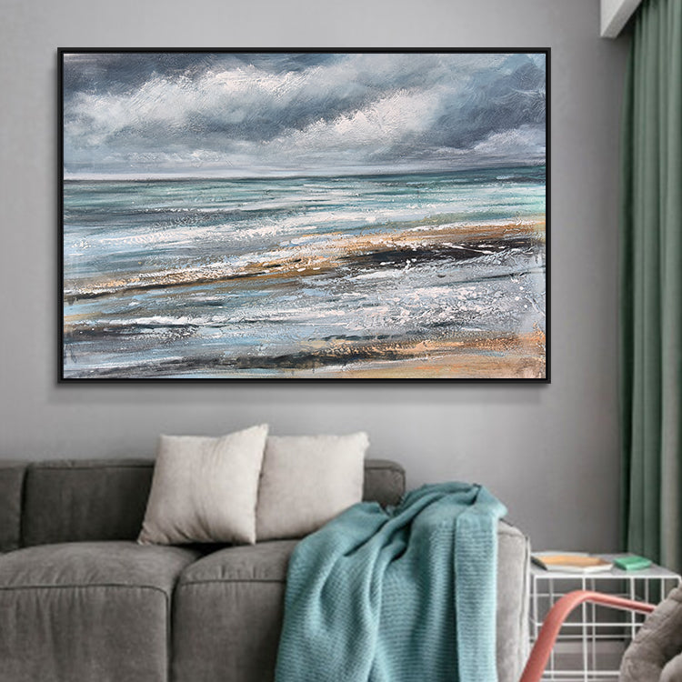 Le calme avant la tempête - Peinture à l'huile faite à la main sur toile Art mural de plage 