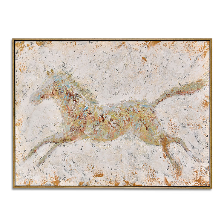 Le cheval bondissant - Impression sur toile faite à la main, peinture à l'huile sur toile représentant un animal 