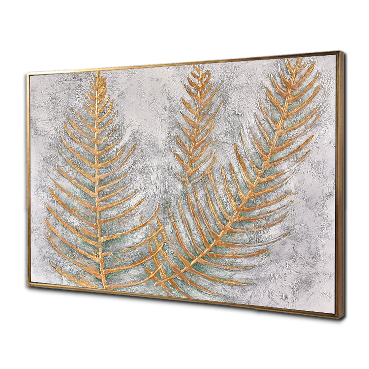 Blattaderungsdiagramm - Handgemälde Pflanze Leinwand Wandkunst Gold Botanisches Ölgemälde 