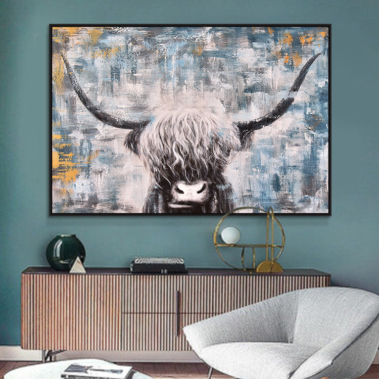 Belle vache - Peinture à l'huile animale faite à la main sur toile Impression d'art mural en acrylique 